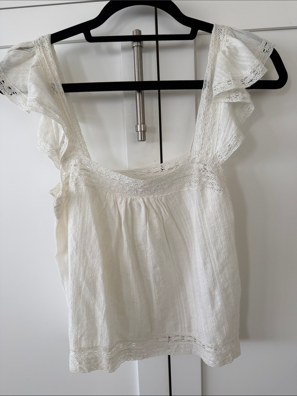 INTERMIX Cream Lace Trim Ruffle Strap Tank